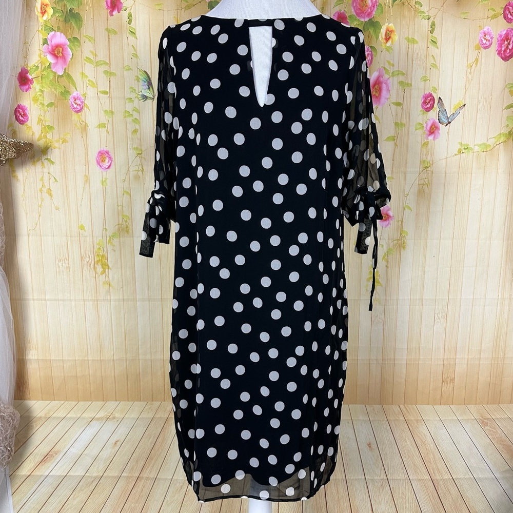 TRUTH & FABLE Black and White Polka Dot Chiffon A-Line Dress Size M